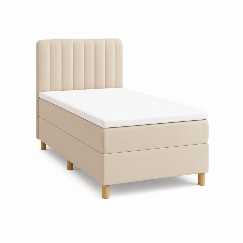 Boxspringbett Beige mit Polyesterbezug und Matratze 90 x 200 cm