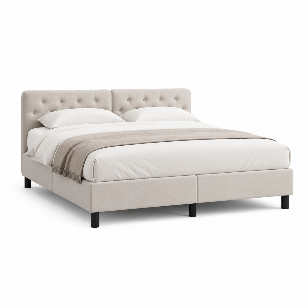 Polsterbett Doppelbett Beige mit Polyesterbezug und gepolstertem Kopfteil 180 x 200 cm