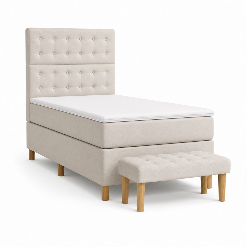 Boxspringbett Set Beige Polyester Rechteckig 90 x 200 cm mit Matratze und Hocker