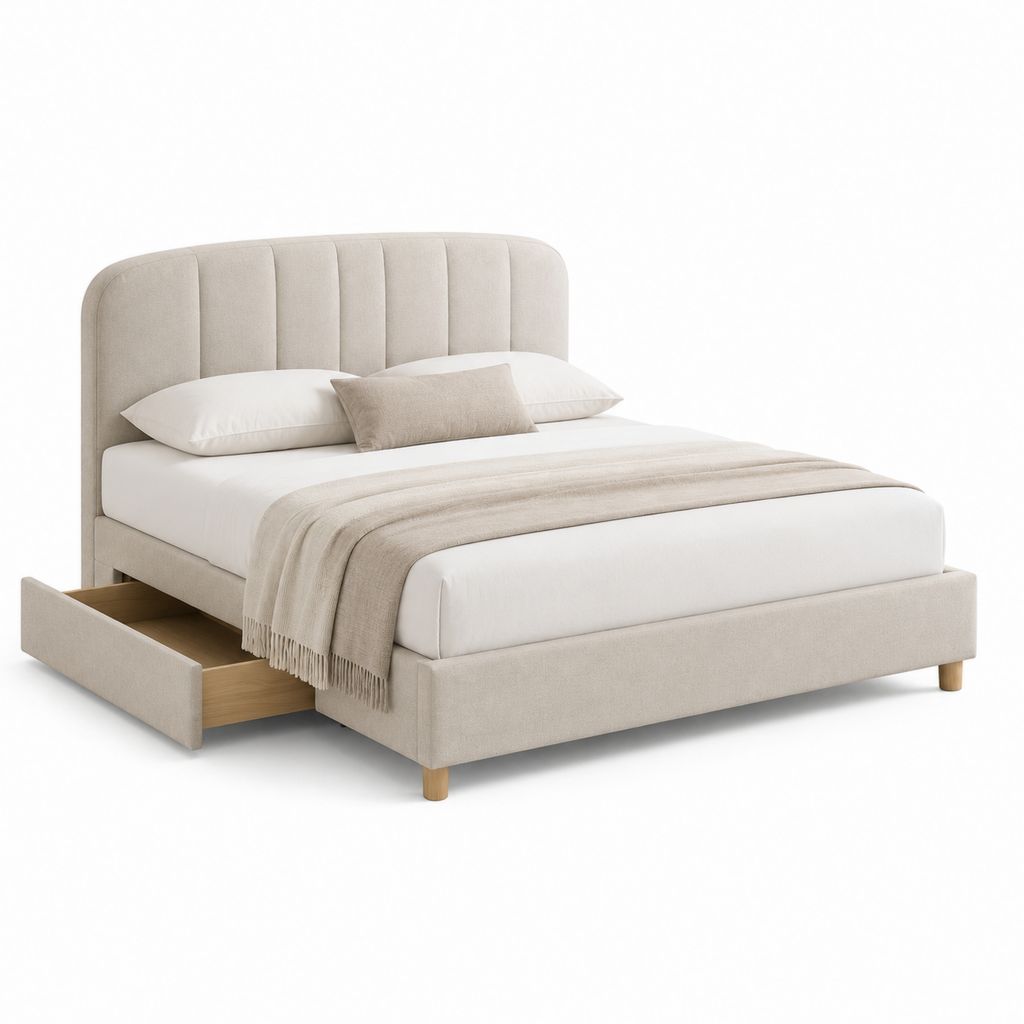 Polsterbett mit Schublade Beige Polyester 160 x 200 cm