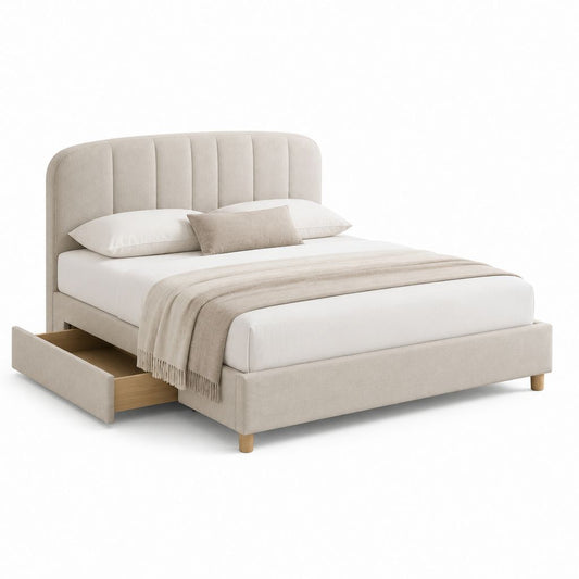 Polsterbett mit Schublade Beige Polyester 160 x 200 cm