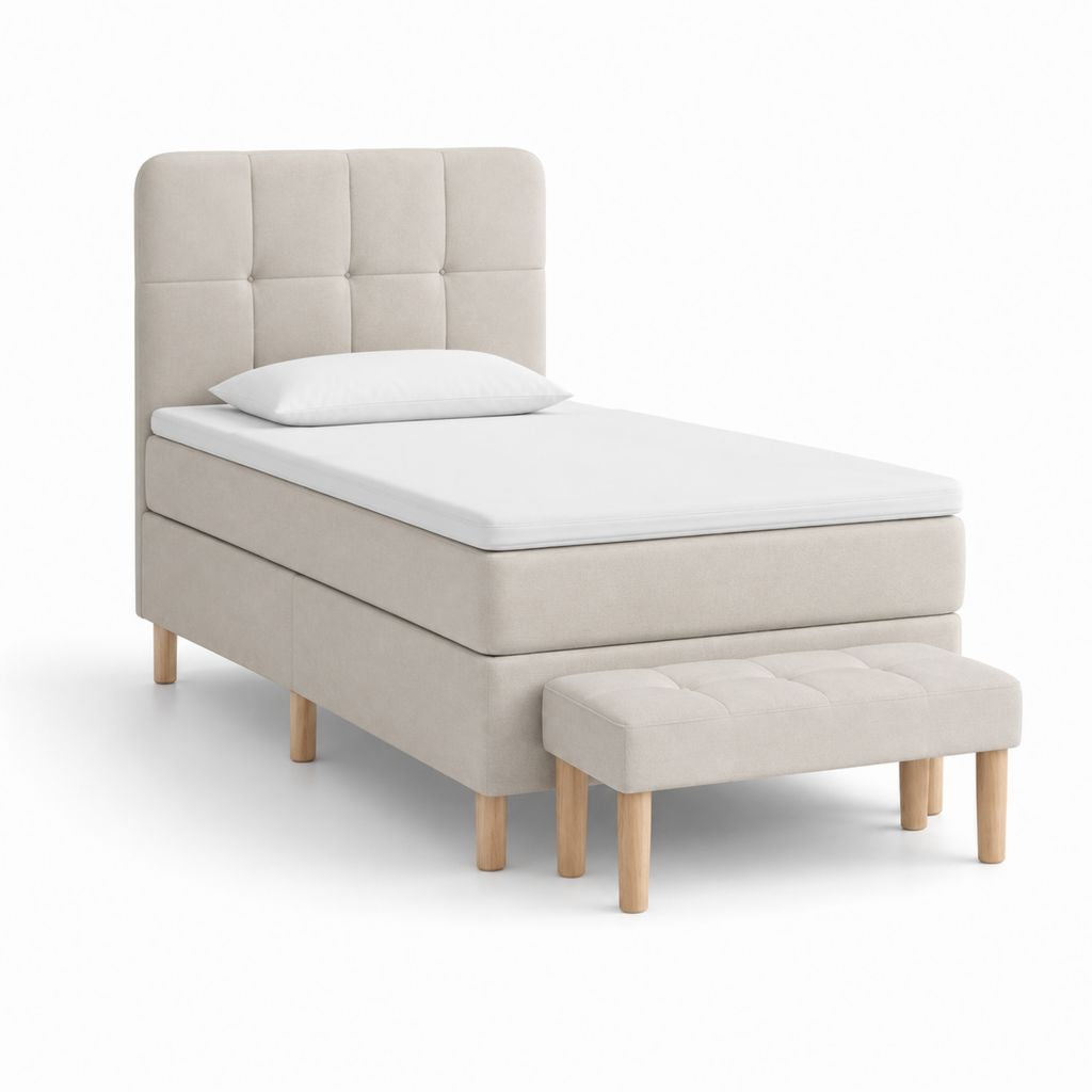 Polsterbett Einzelbett Set Beige Polyester Rechteckig 90 x 200 cm