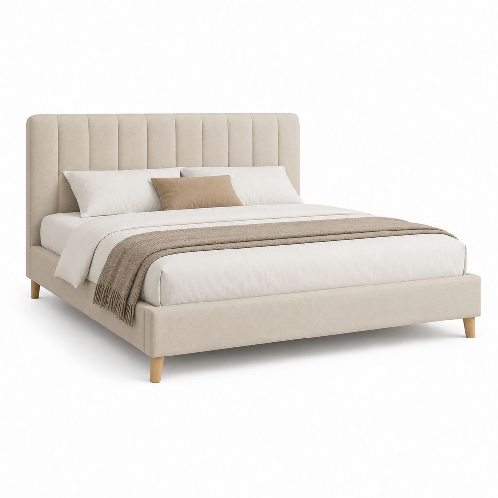 Polsterbett Doppelbett Beige Polyester mit vertikalem Kopfteil 160 x 200 cm