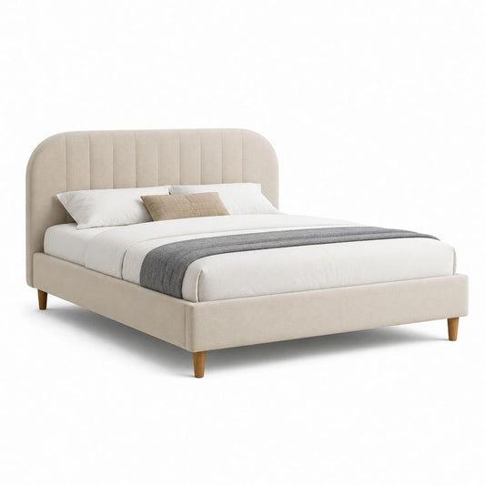 Polsterbett Bettgestell Beige Polyester-Samt abgerundet 160 x 200 cm