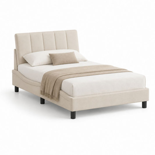 Polsterbett Doppelbett Beige Polyester Rechteckig mit Kopfteil 160 x 200 cm