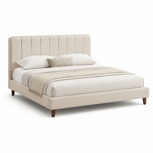 Polsterbett Doppelbett Beige Polyester Rechteckig 180 x 200 cm mit gepolstertem Kopfteil