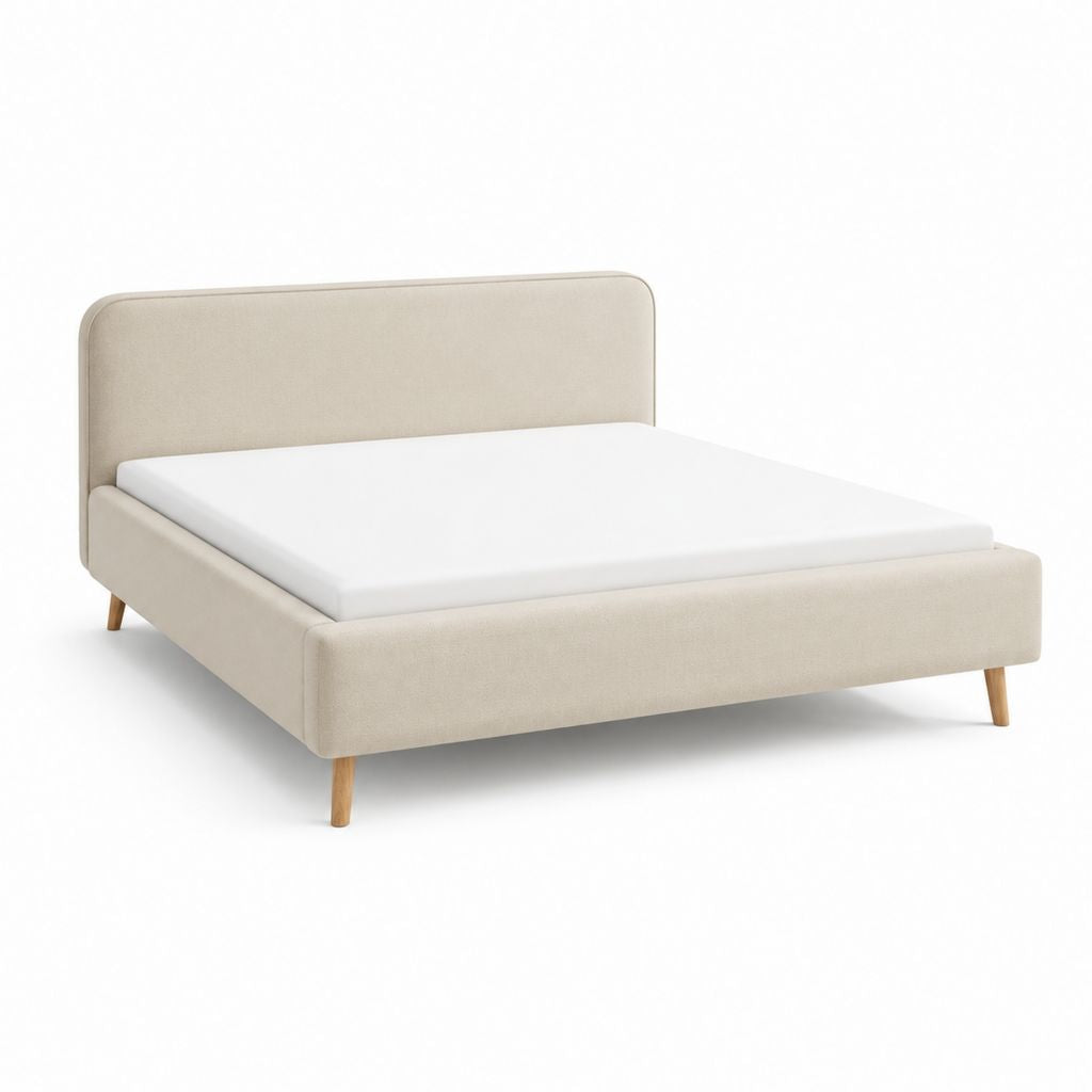 Polsterbett Doppelbett Beige mit Polyesterbezug und Holzfüßen 160 x 200 cm