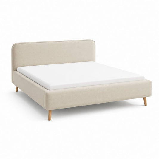 Polsterbett Doppelbett Beige mit Polyesterbezug und Holzfüßen 160 x 200 cm