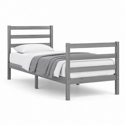 Einzelbett Bettgestell Grau Kiefer Massivholz Rechteckig 90 x 200 cm