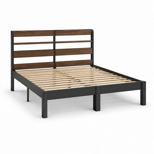Doppelbett Bettgestell Schwarz Walnussoptik Stahl MDF Rechteckig 140 x 200 cm