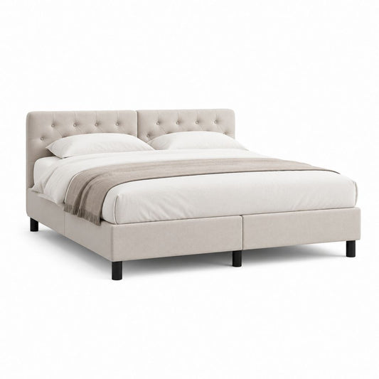 Polsterbett Doppelbett Beige mit Polyesterbezug und gepolstertem Kopfteil 180 x 200 cm