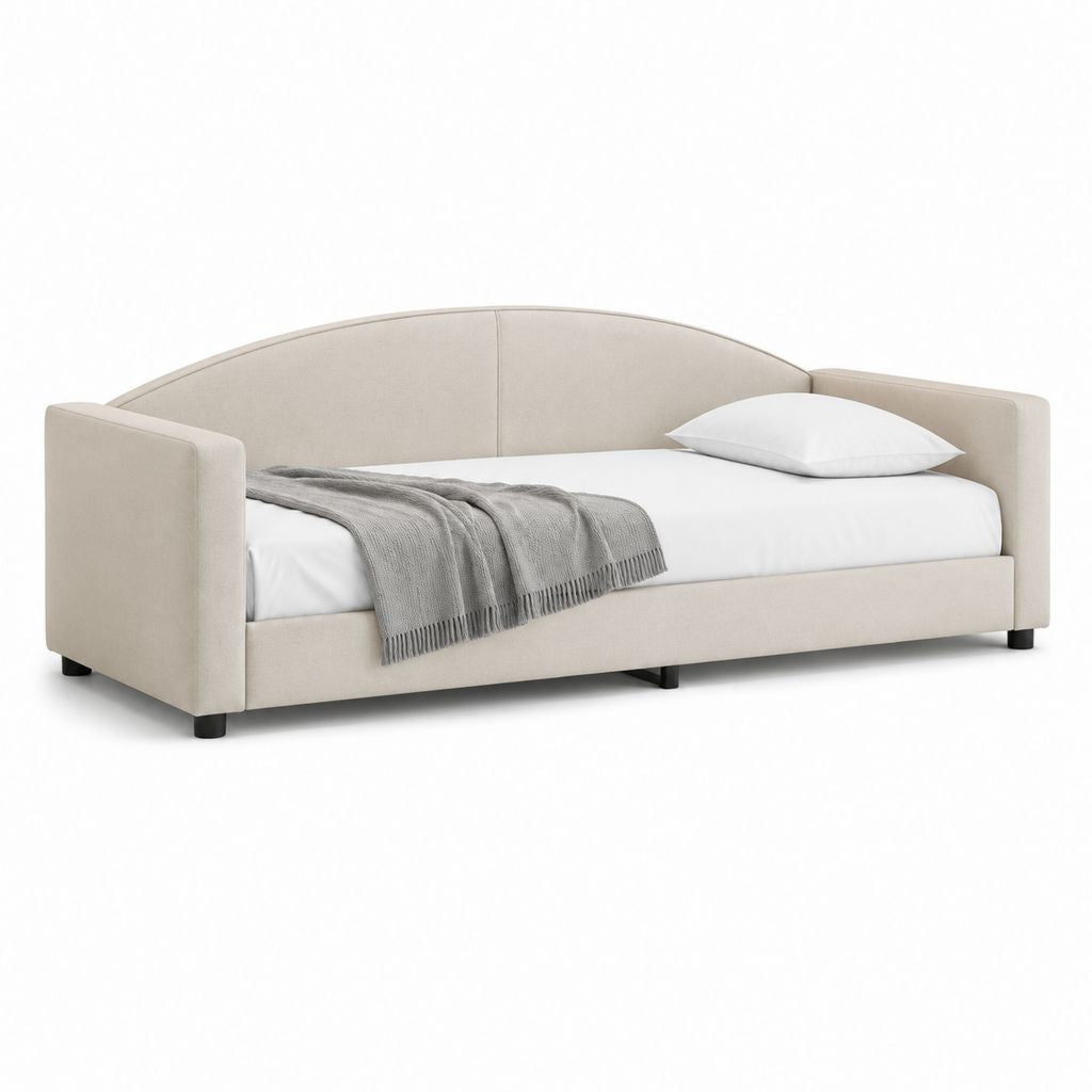 Tagesbett Beige mit Polyesterbezug und gebogener Rückenlehne 90 x 200 cm