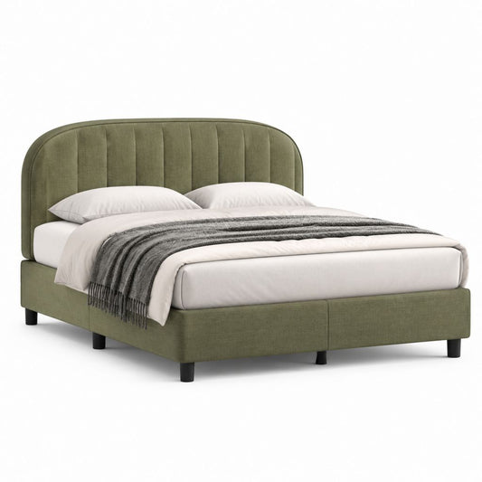 Polsterbett Doppelbett Olivgrün Samt aus Polyester abgerundet 160 x 200 cm