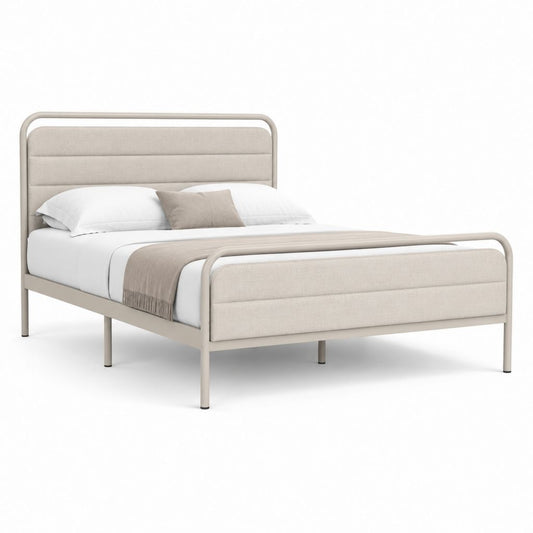 Polsterbett Bettgestell Beige Stahl Polyester Rechteckig 160 x 200 cm