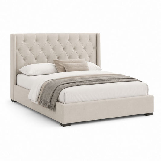 Polsterbett Doppelbett Beige Polyester mit Chesterfield-Kopfteil 160 x 200 cm