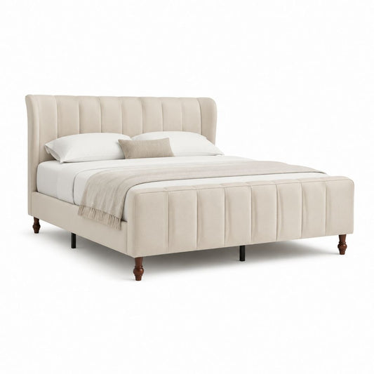 Polsterbett Doppelbett Creme Polyester-Samt Rechteckig 160 x 200 cm