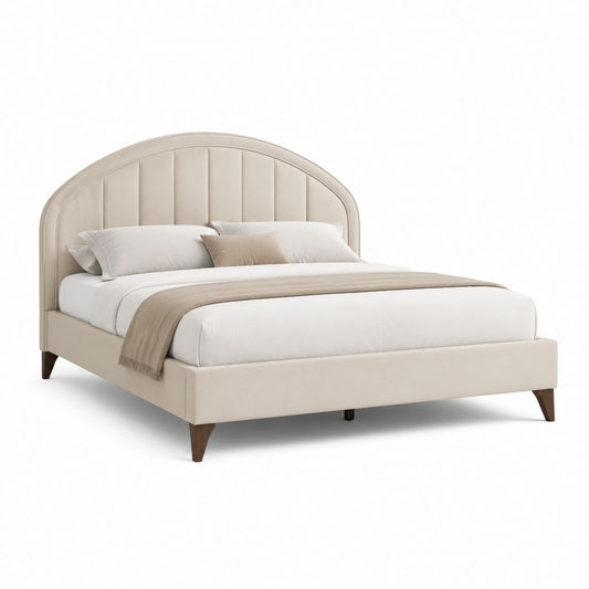 Polsterbett Doppelbett Beige Polyester-Samt Rundbogen 160 x 200 cm