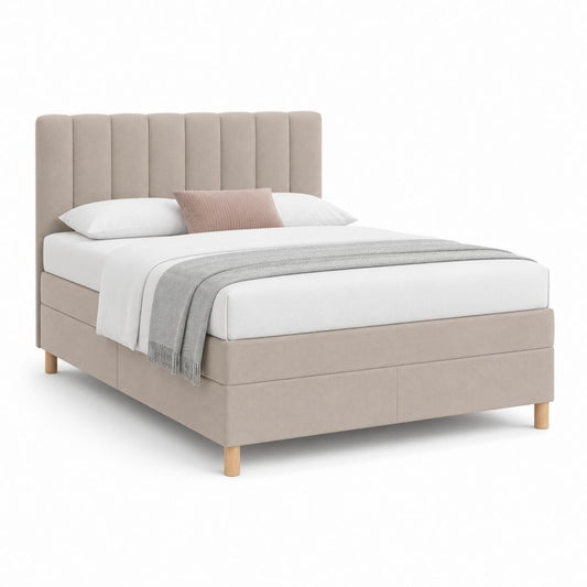 Polsterbettgestell Beige aus Polyester mit vertikal gestepptem Kopfteil rechteckig 180 x 200 cm