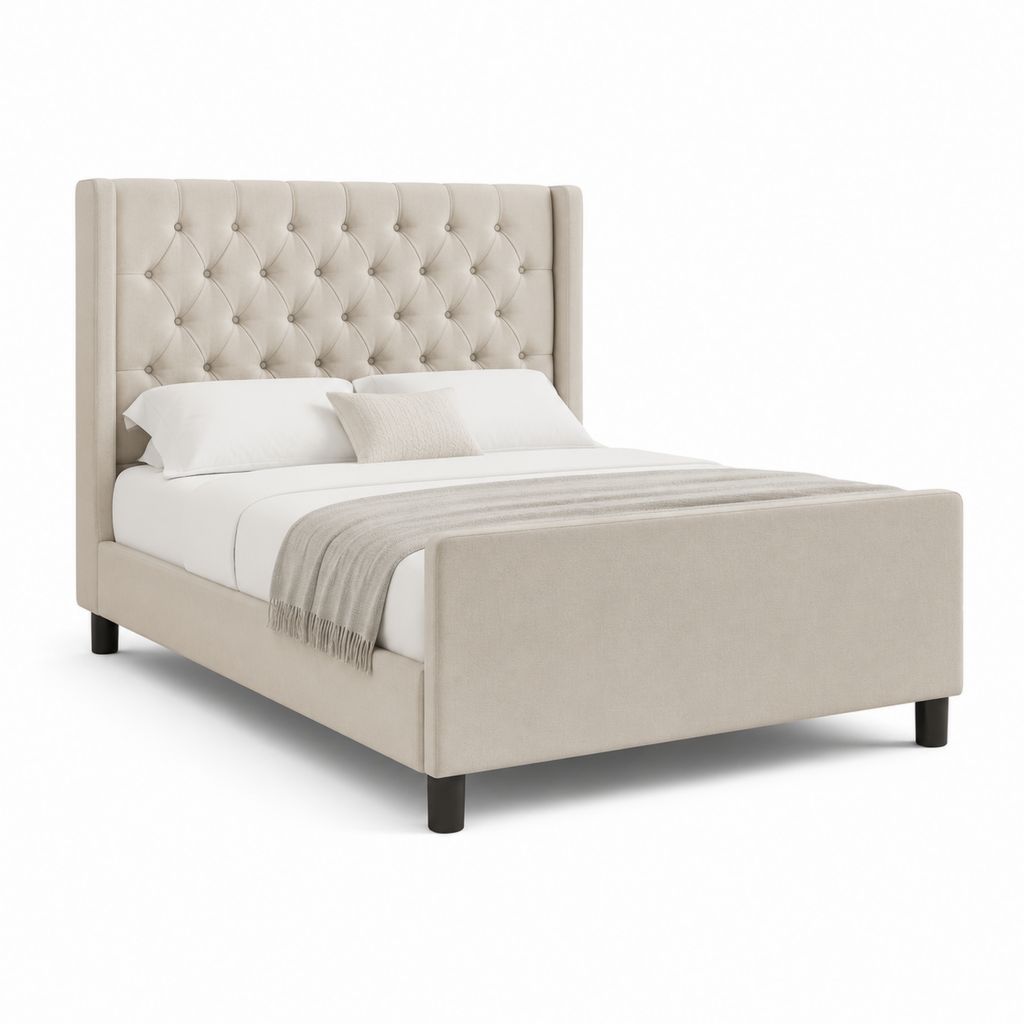 Polsterbett Bettgestell Beige Polyester Rechteckig mit Chesterfield-Kopfteil 160 x 200 cm