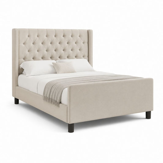 Polsterbett Bettgestell Beige Polyester Rechteckig mit Chesterfield-Kopfteil 160 x 200 cm