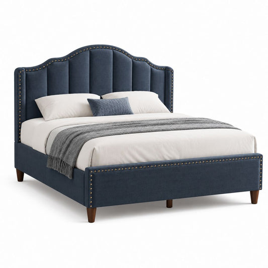 Polsterbett Doppelbett Dunkelblau Polyester rechteckig mit gepolstertem Kopfteil 160 x 200 cm
